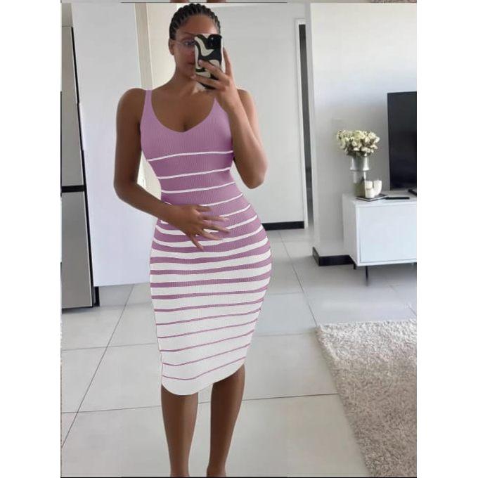 Contrast Stripe Bodycon Knit Tank Dress
