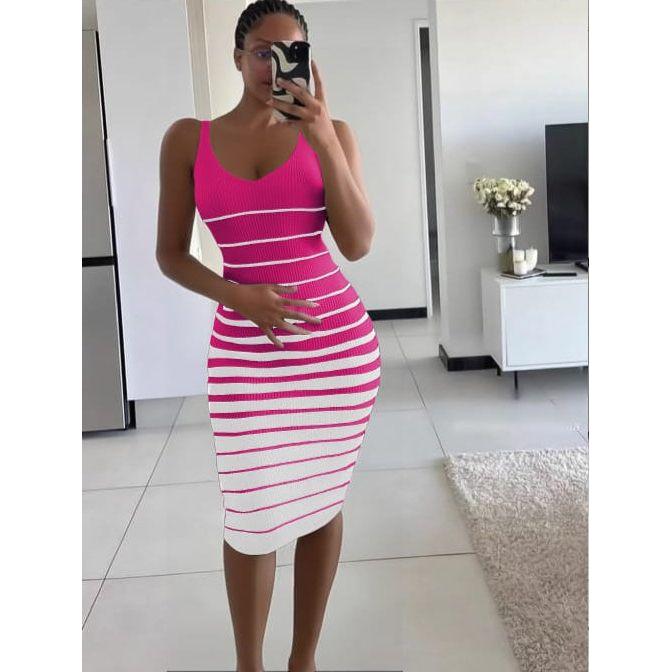 Contrast Stripe Bodycon Knit Tank Dress