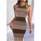 Crew Neck Sleeveless Striped Fitted Sweater Dress