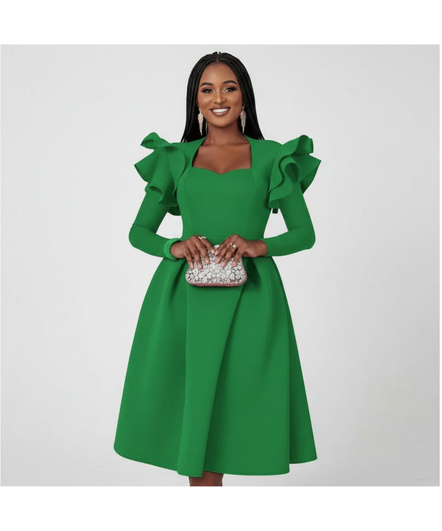 Ruffle Sleeve Plus Size A Line Knee Cocktail Dress – YELLOW SUB