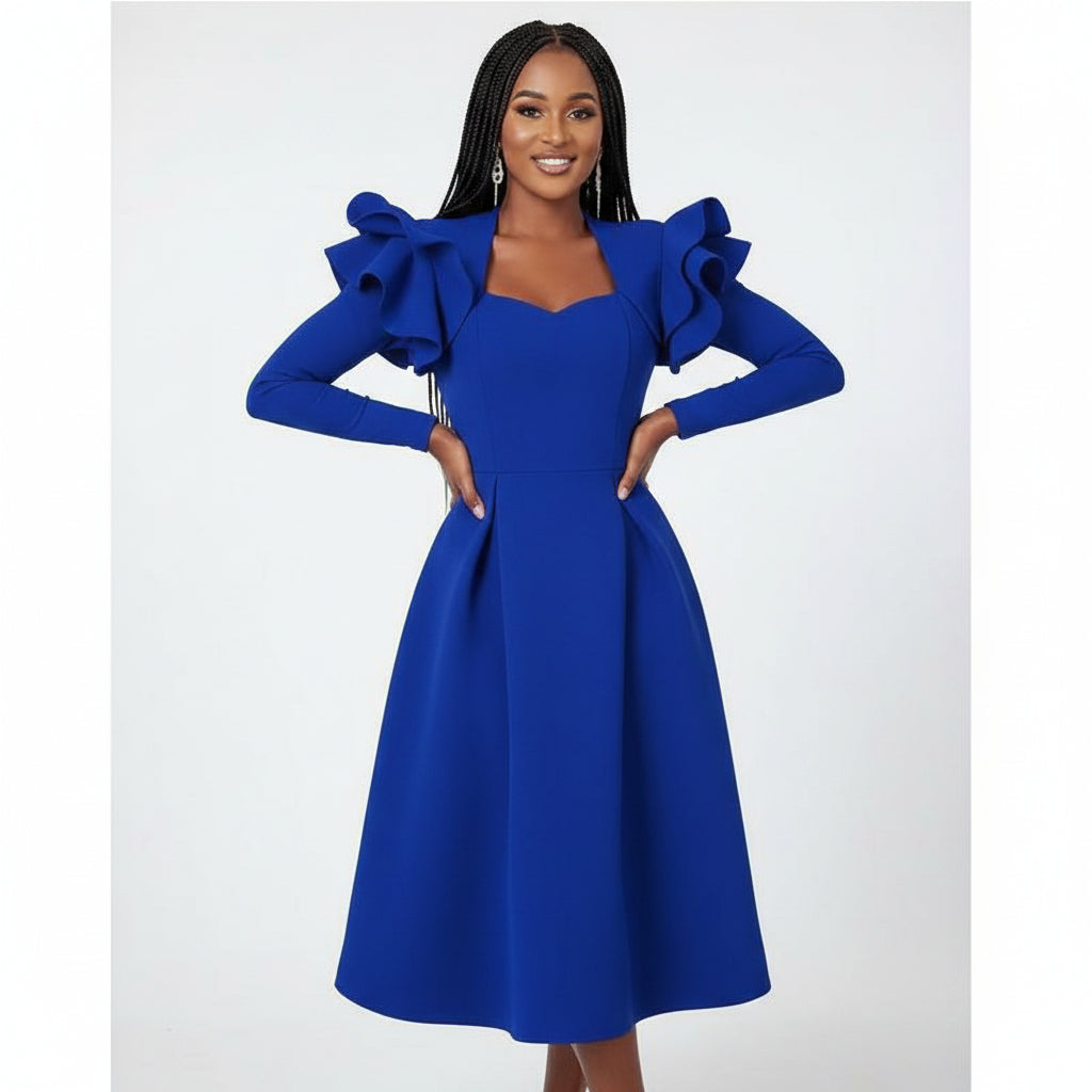 Ruffle Sleeve Plus Size A Line Knee Cocktail Dress