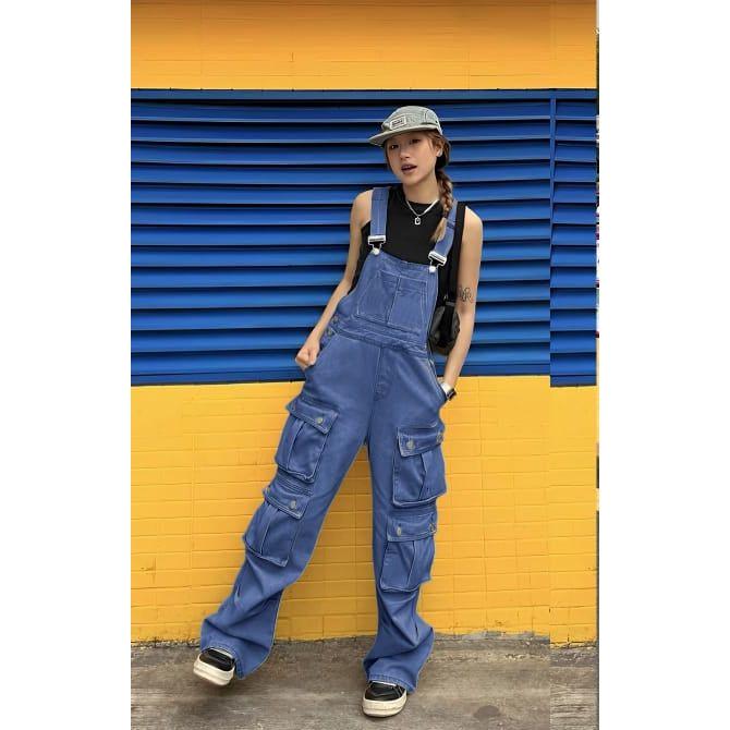 Multi Pockets Cargo Jeans Jumpsuit.