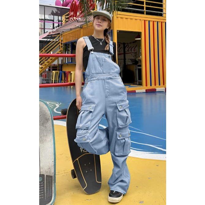 Multi Pockets Cargo Jeans Jumpsuit.