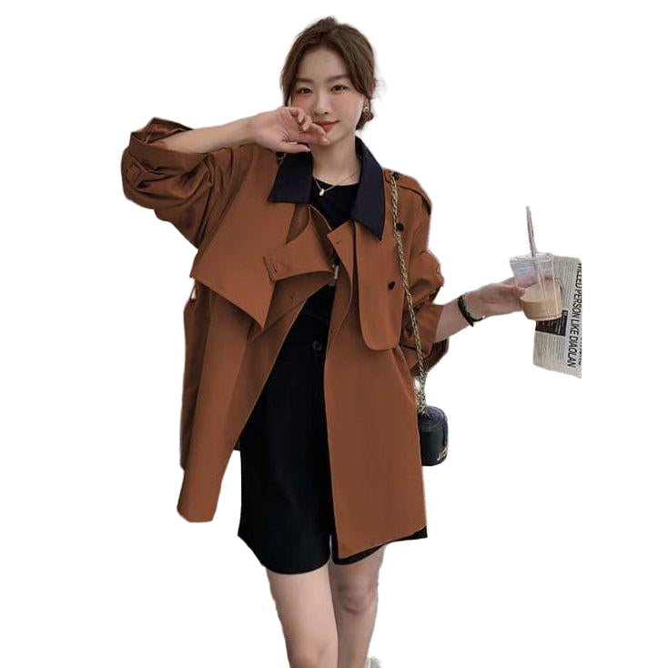 Trench Coat Long Sleeve Lapel Buttons Midi Trench Coat