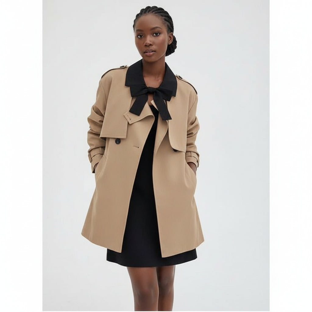 Trench Coat Long Sleeve Lapel Buttons Midi Trench Coat