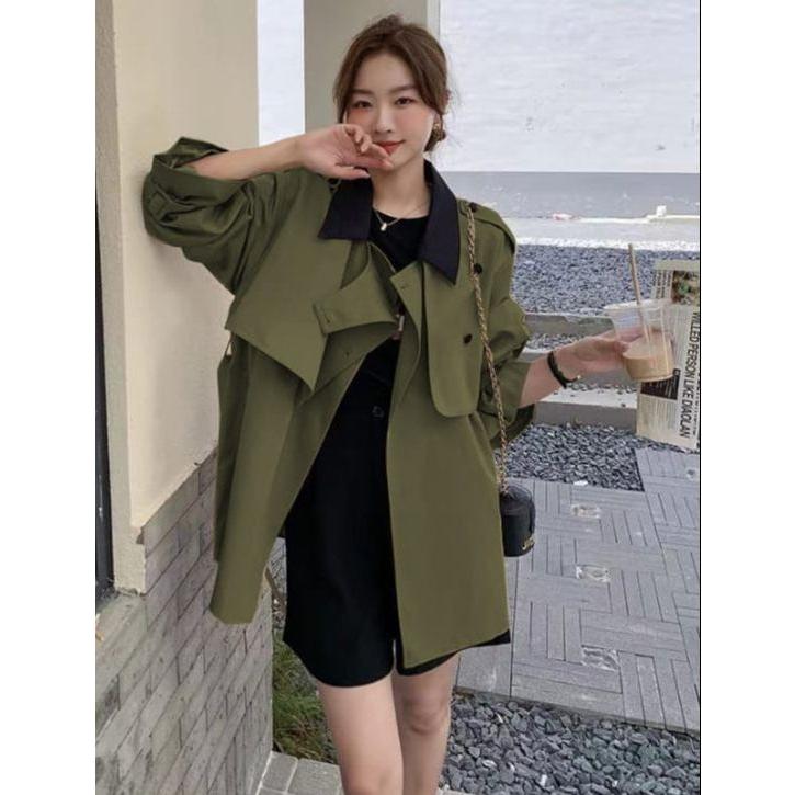Trench Coat Long Sleeve Lapel Buttons Midi Trench Coat