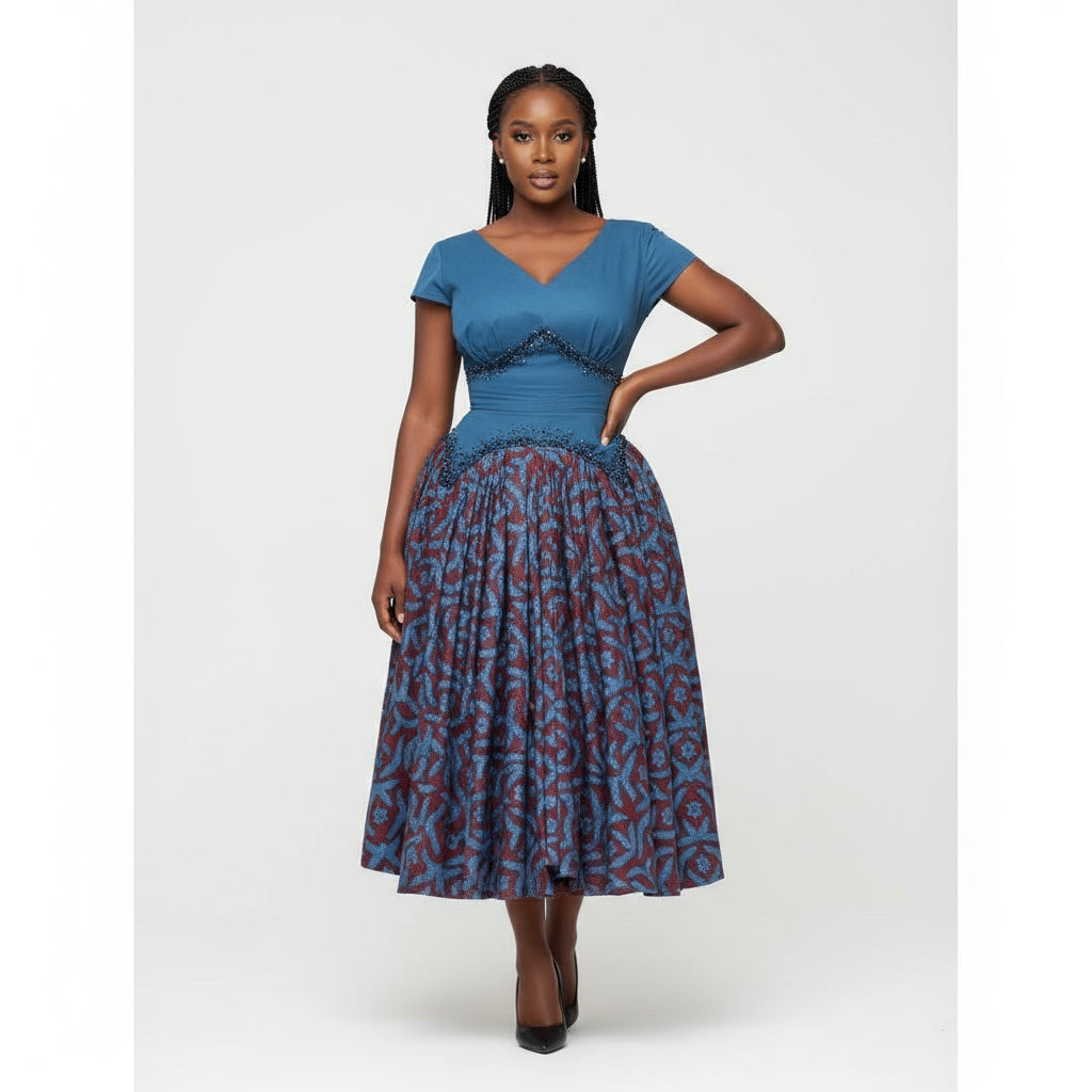 Ankara Straight Gown with bead designs