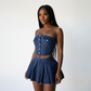 Sleeveless Tube Strapless Tops and Mini Pleated Skirt Set