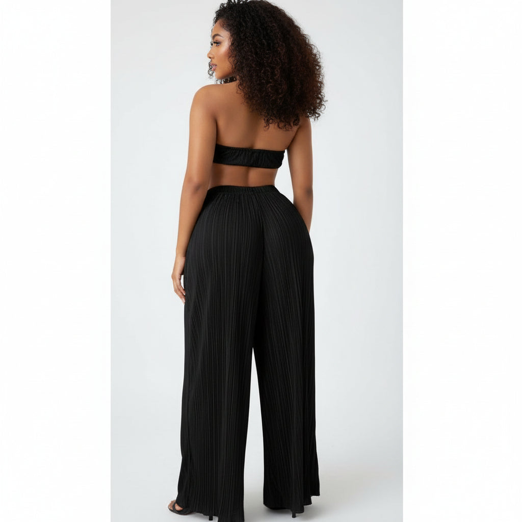 Halter Top With Twist Front Waist & Trousers Two Piece Set