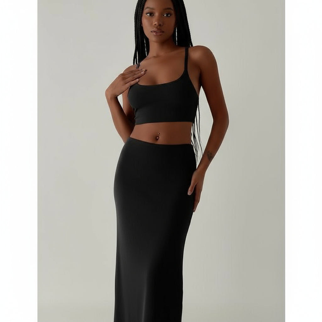 Crop Tank Top & Split Thigh Bodycon Skirt For Summer