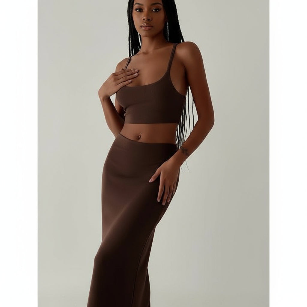 Crop Tank Top & Split Thigh Bodycon Skirt For Summer