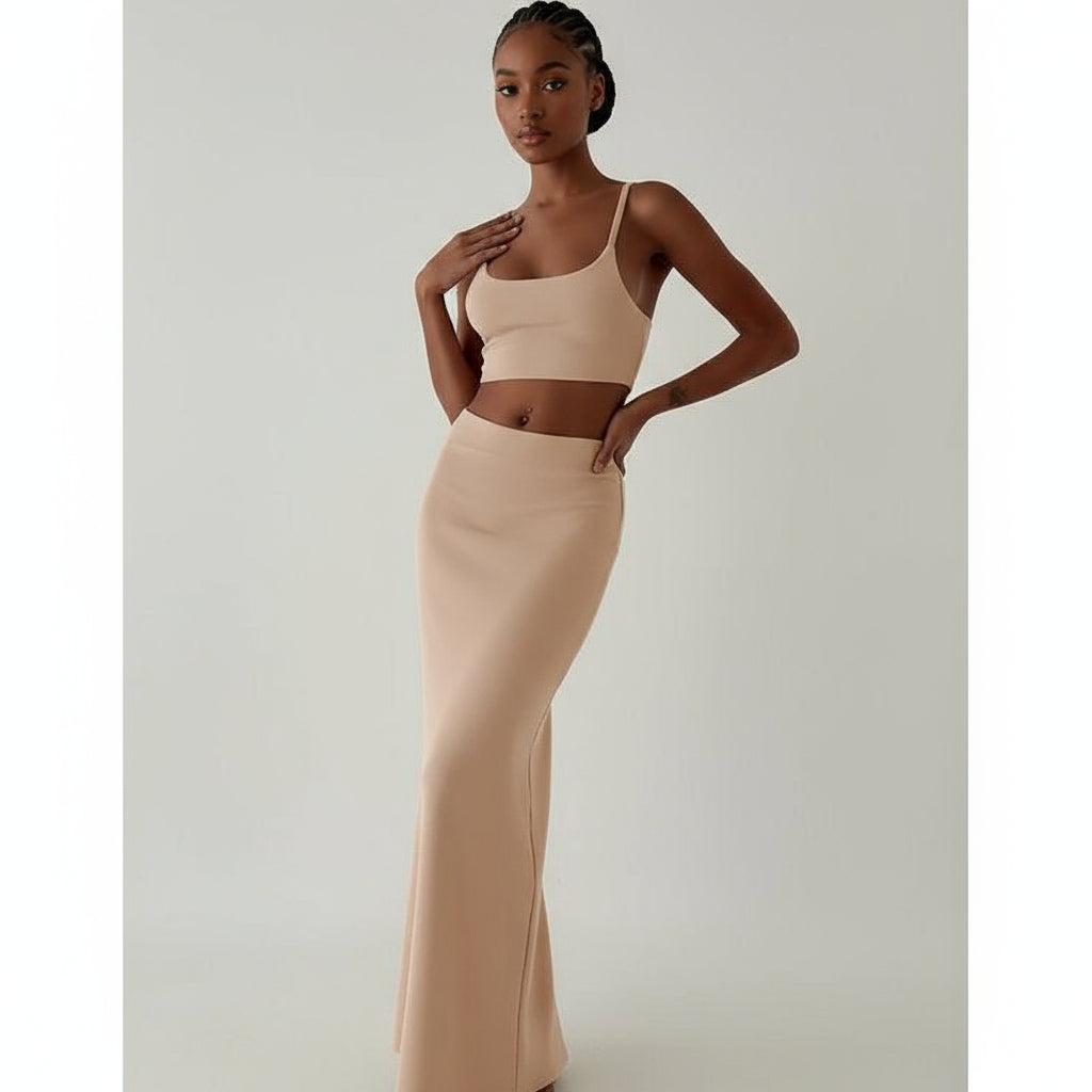 Crop Tank Top & Split Thigh Bodycon Skirt For Summer