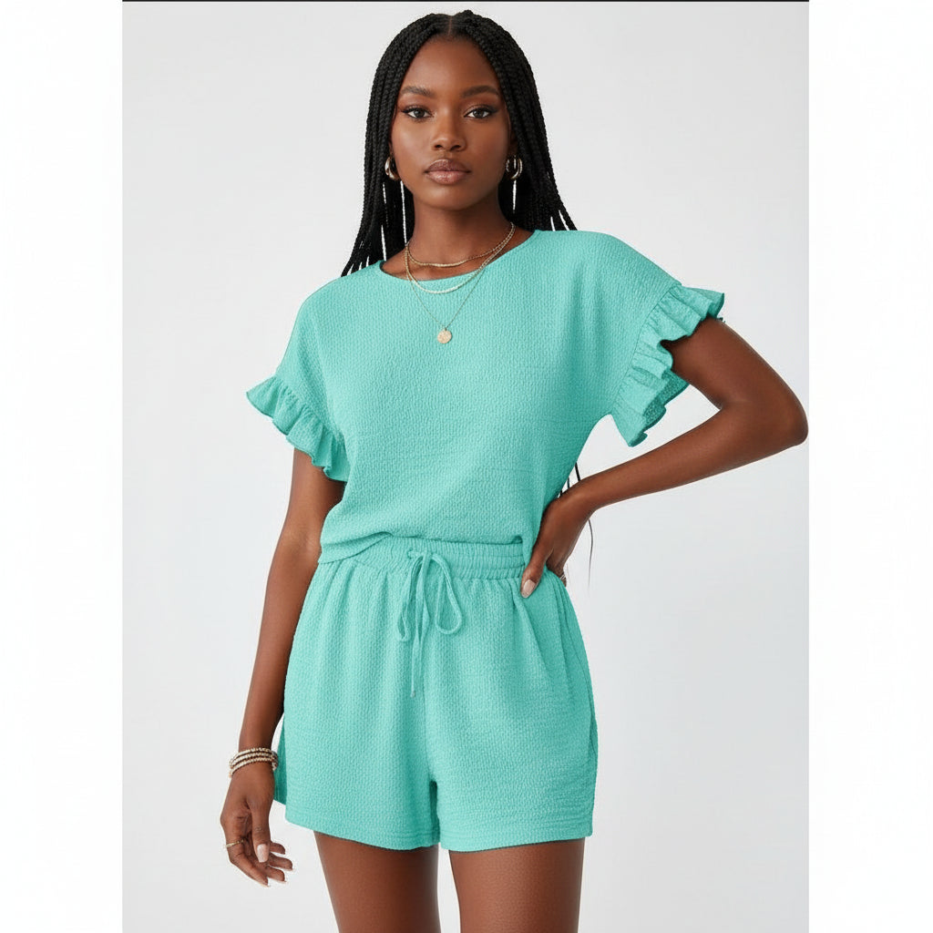Short Sleeve Top and Elastic Waist Shorts Set