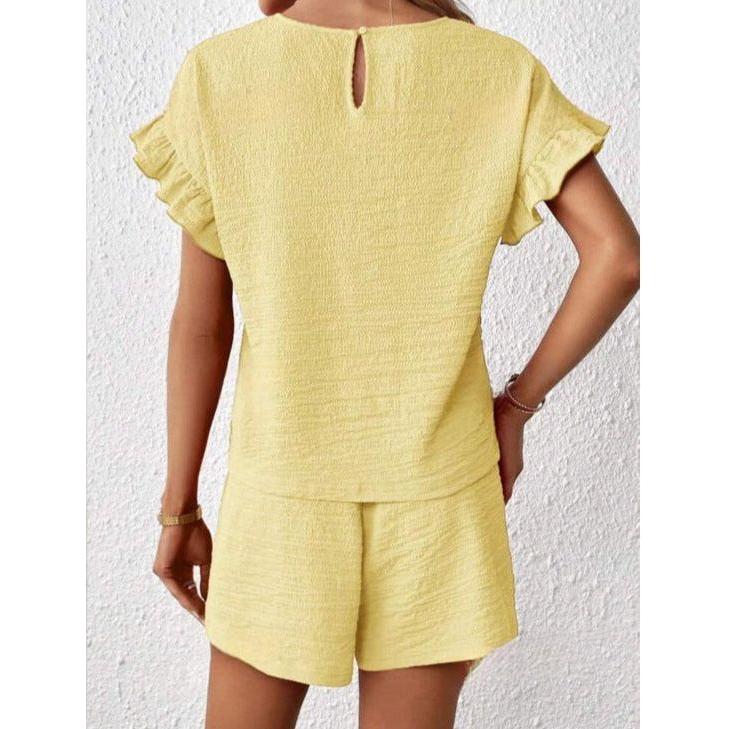 Short Sleeve Top and Elastic Waist Shorts Set