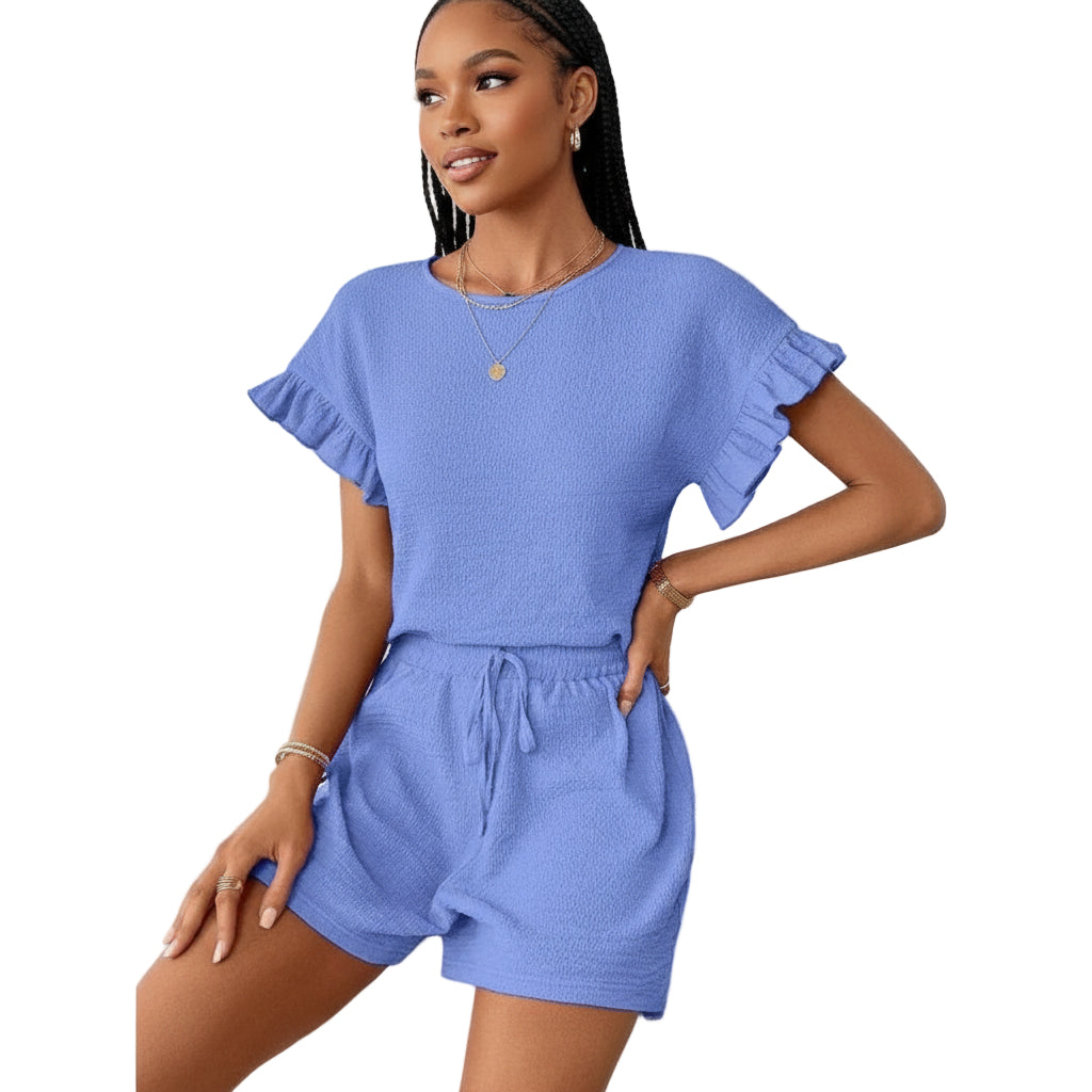 Short Sleeve Top and Elastic Waist Shorts Set