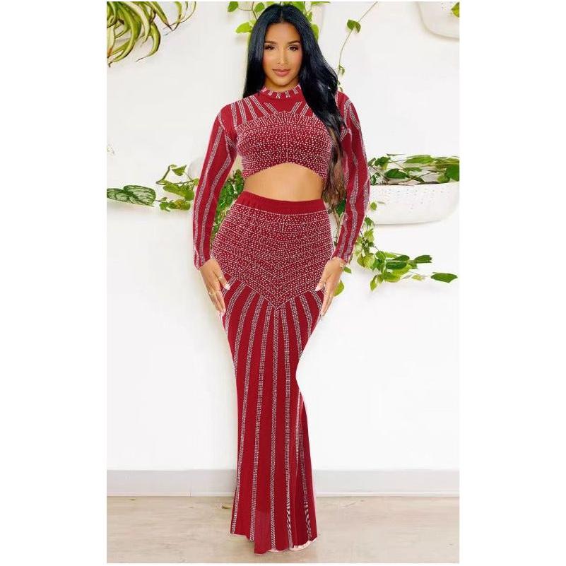 Rhinestone Skirt Sexy Crop Tops Outfit Luxury Two Piece Set