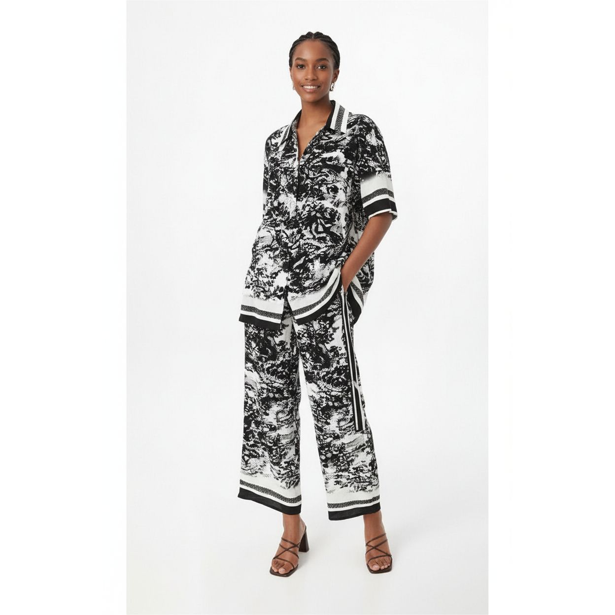 Printed T-Shirts Bodycon Wide Leg Pants Outfits Set