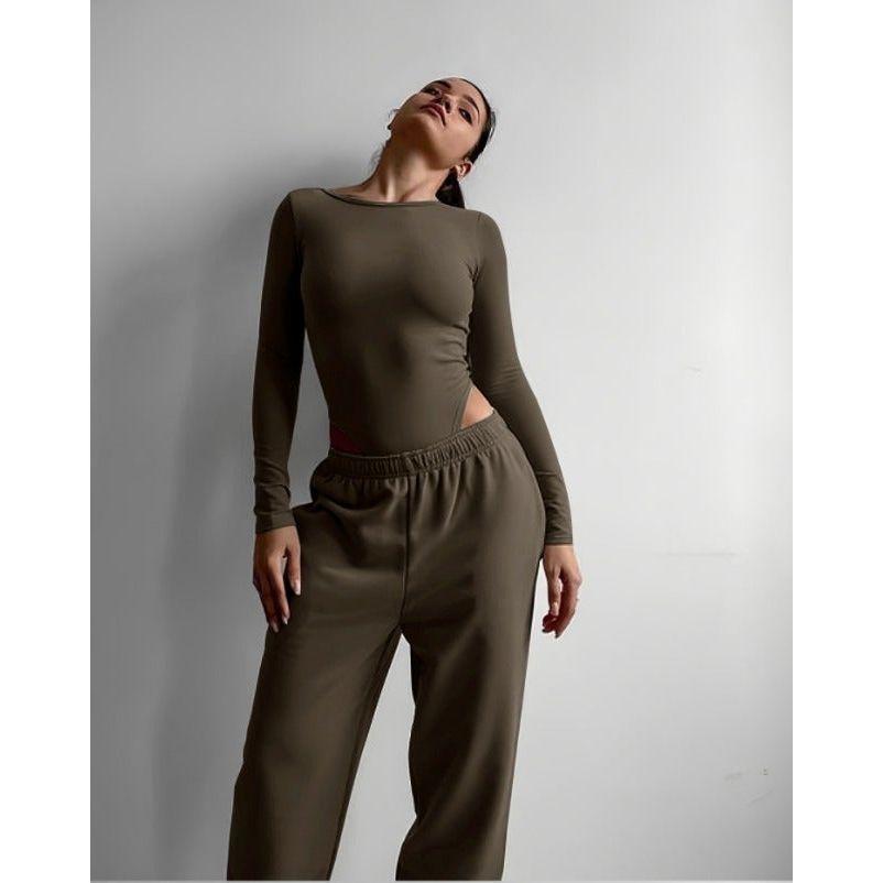 Tracksuit Sweatpants & Long Sleeve Side Crop Top Set