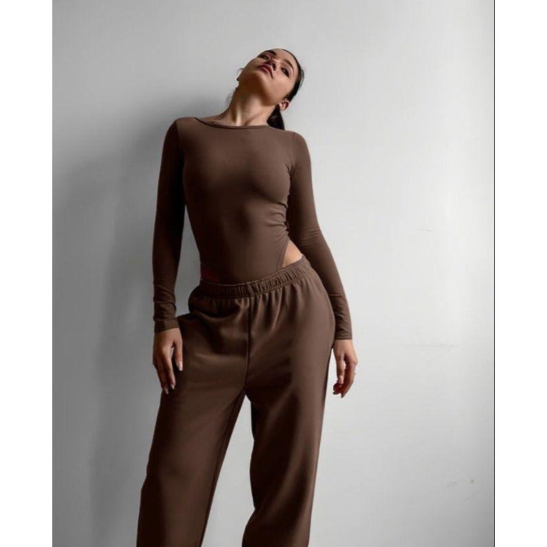 Tracksuit Sweatpants & Long Sleeve Side Crop Top Set