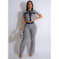 Long Jean Outfits Short Shoulder Denim Two Piece Set