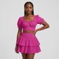 Sweetheart Neck Puff Sleeve Crop Top & Ruched Ruffle Hem Skirt Set