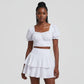 Sweetheart Neck Puff Sleeve Crop Top & Ruched Ruffle Hem Skirt Set