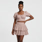 Sweetheart Neck Puff Sleeve Crop Top & Ruched Ruffle Hem Skirt Set