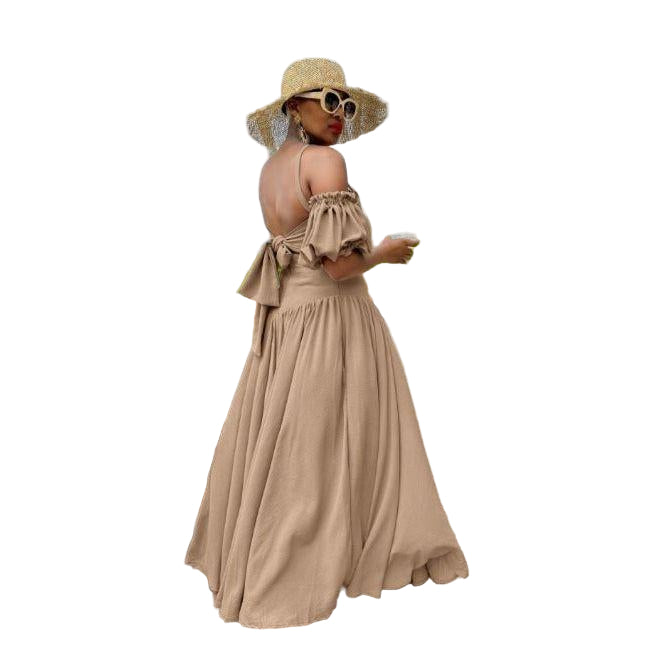 Drop Waist Skirt Paired with an Off-Shoulder Top Set