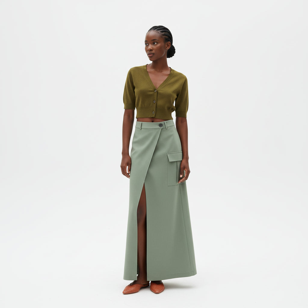 High Waist Ruched Split Thigh Skirt