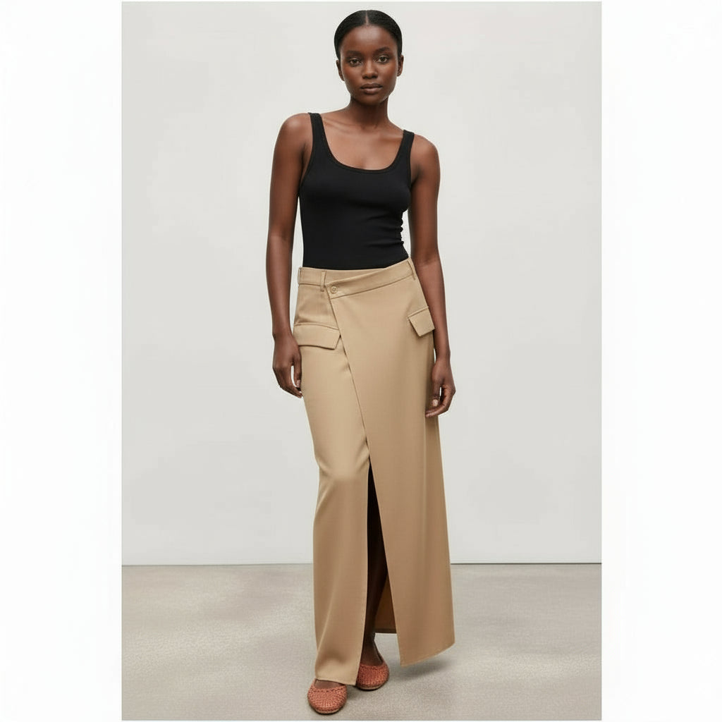 High Waist Ruched Split Thigh Skirt