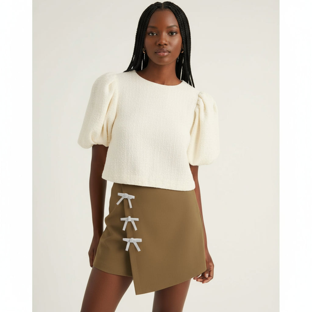 Mid Rise Wrap Bowknot Mini Skirt Curve