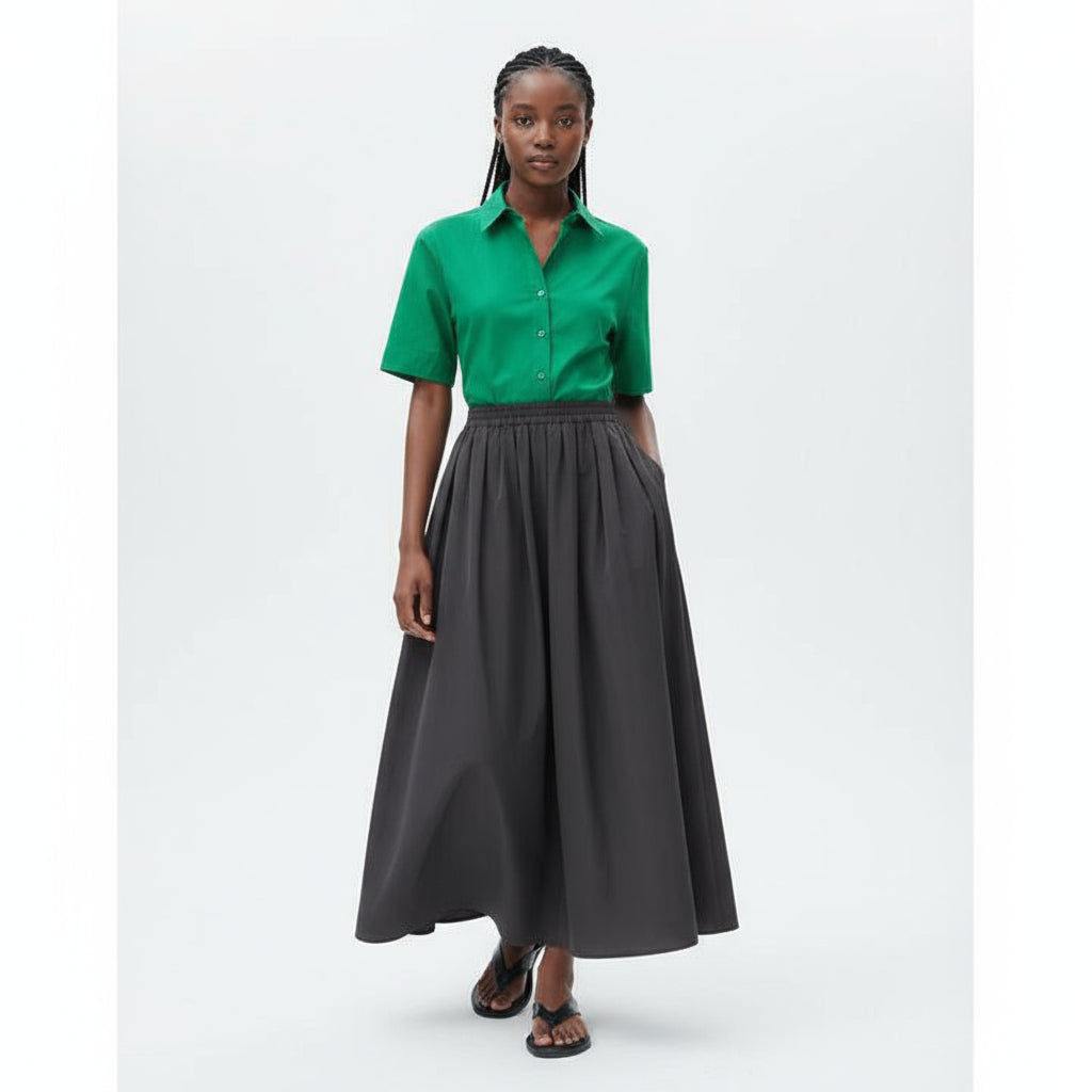 Elasticated Poplin Midi Skirt