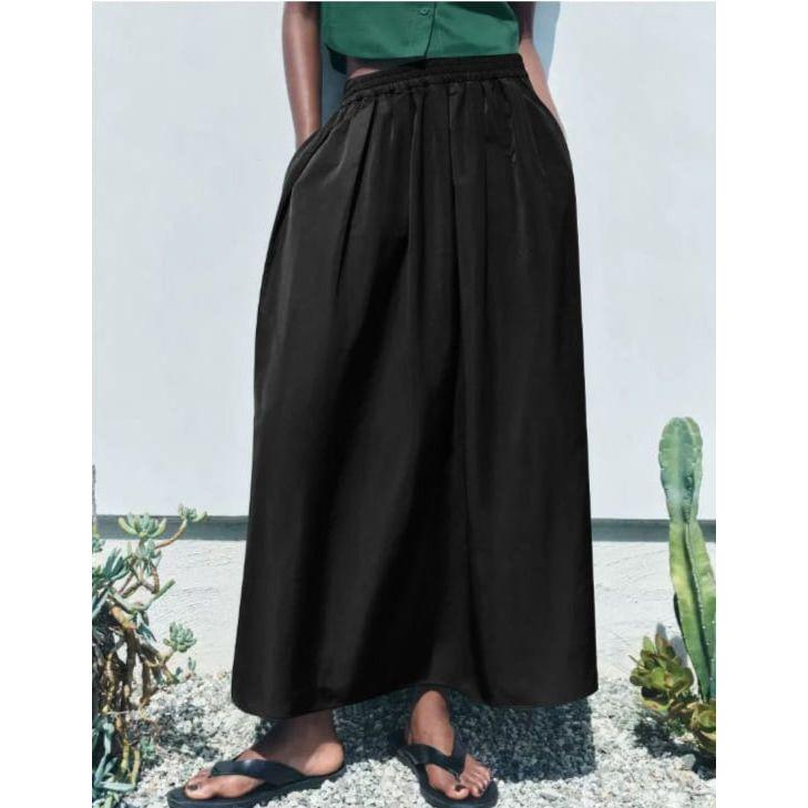 Elasticated Poplin Midi Skirt