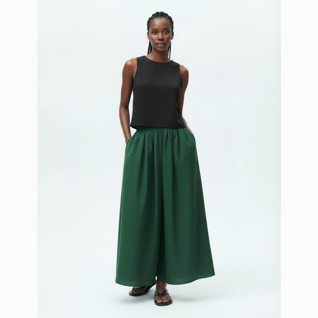 Elasticated Poplin Midi Skirt