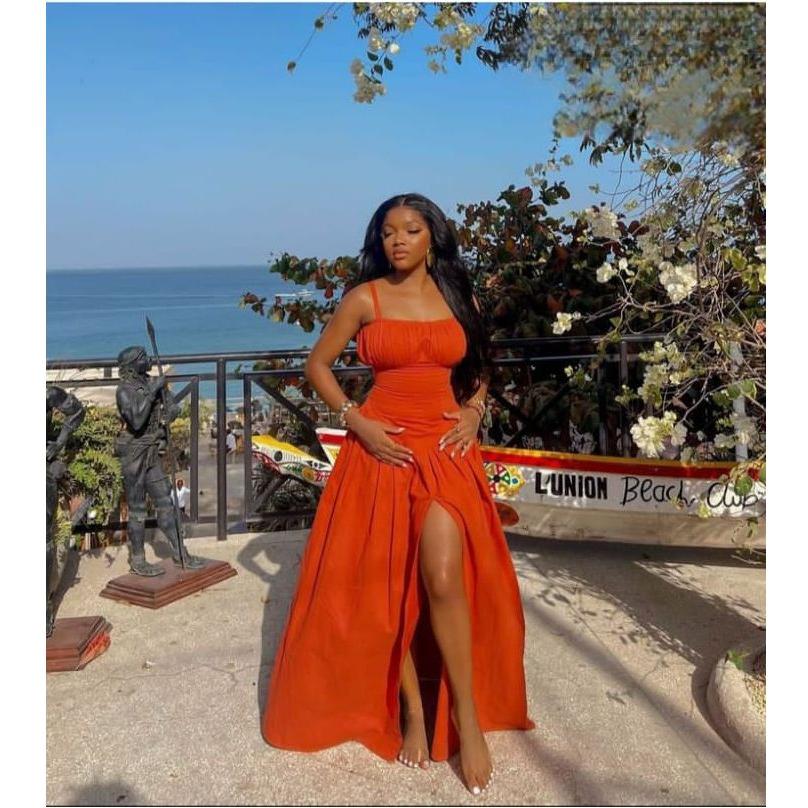 Spagheti Strap Split Midi Dress