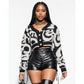 Graffiti Print Long Sleeve Button Down Knit Sweater Tops