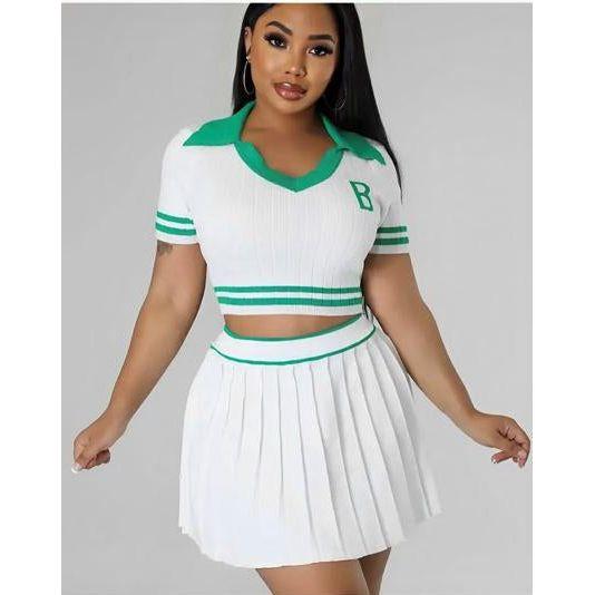 Short Sleeves Polo T Shirt Mini Skirt Casual 2 Piece Set
