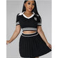 Short Sleeves Polo T Shirt Mini Skirt Casual 2 Piece Set