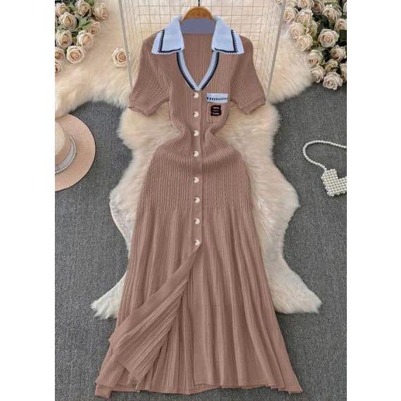 Short Sleeve Ladies Knitted Collared Dress