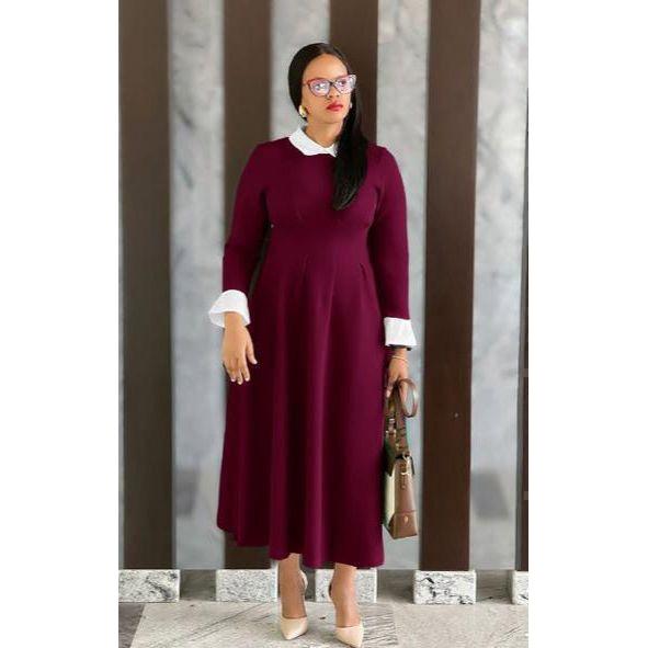 Classic Contrast Collar Fold Pleated Dress