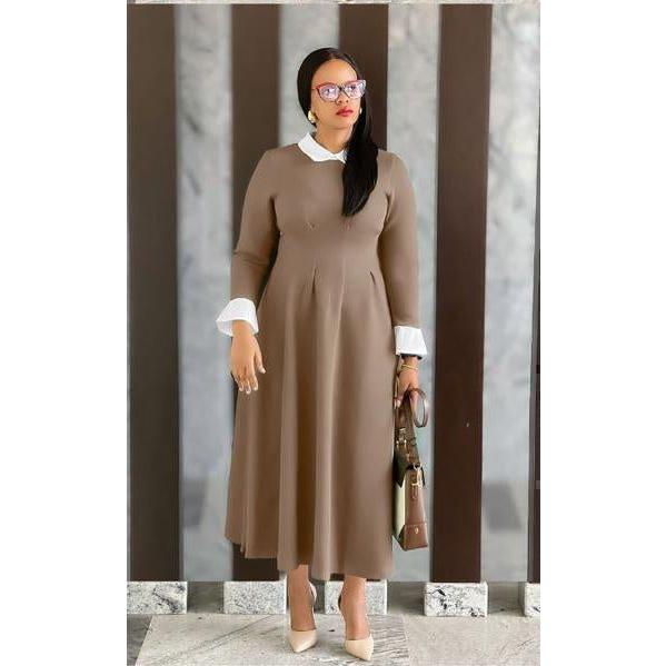 Classic Contrast Collar Fold Pleated Dress