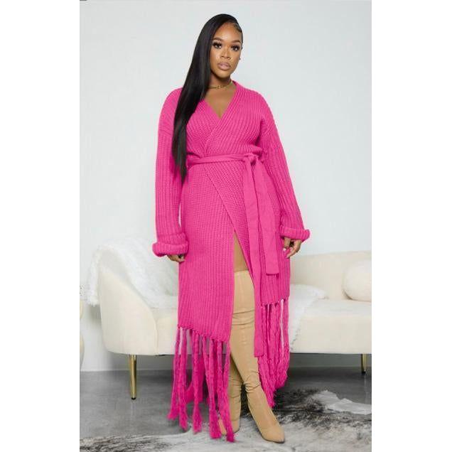 Tassel Lace-Up Warm Long Coat Cozy Knit Cardigan