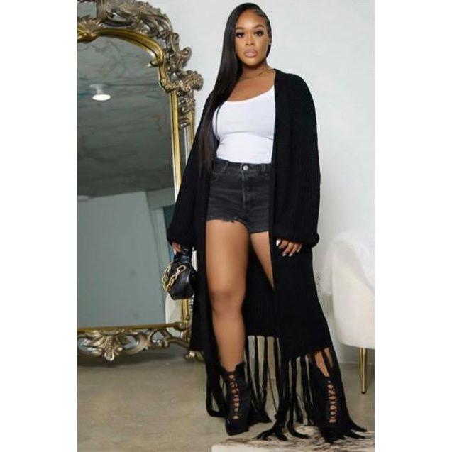 Tassel Lace-Up Warm Long Coat Cozy Knit Cardigan