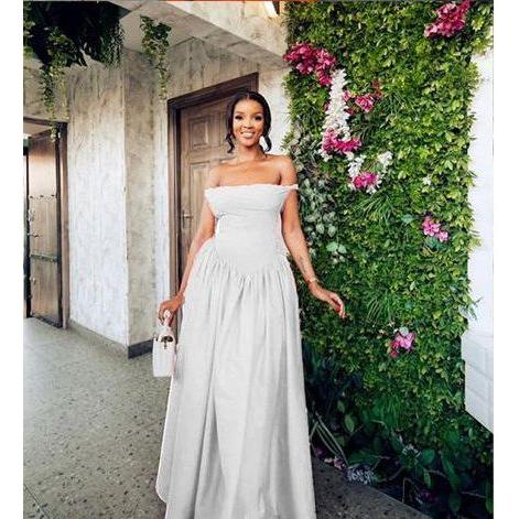 Pleated Off-Shoulder Spaghetti Lace Up Maxi Dress.