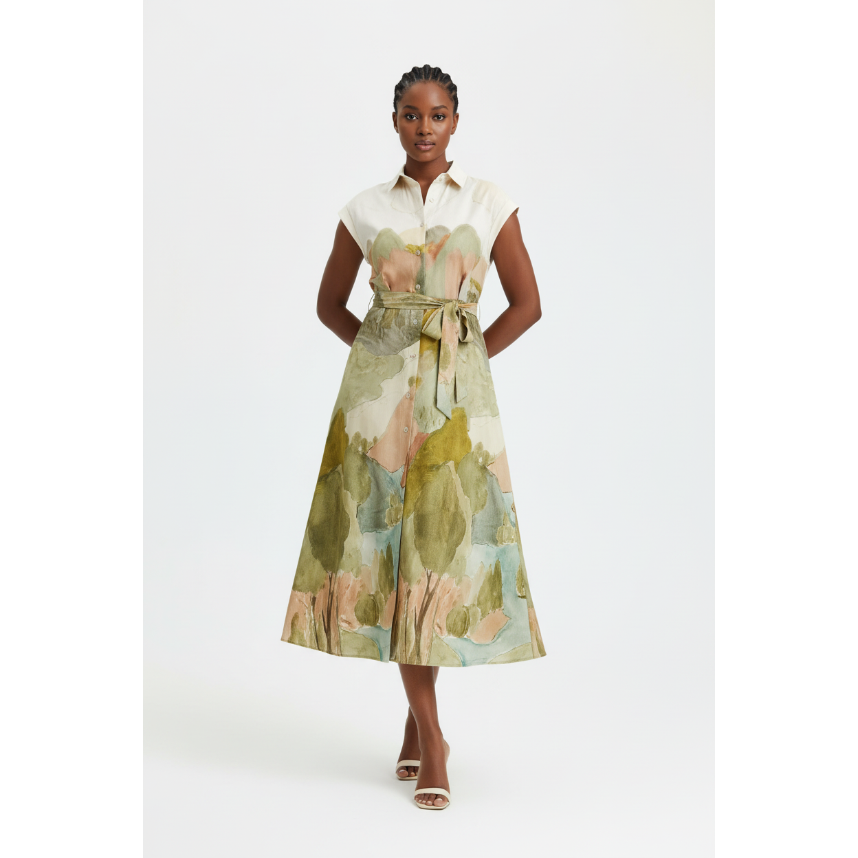 Multicolored Short Sleeve Collared Shirt Midi Dresses