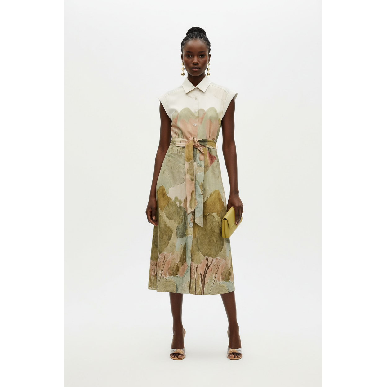 Multicolored Short Sleeve Collared Shirt Midi Dresses