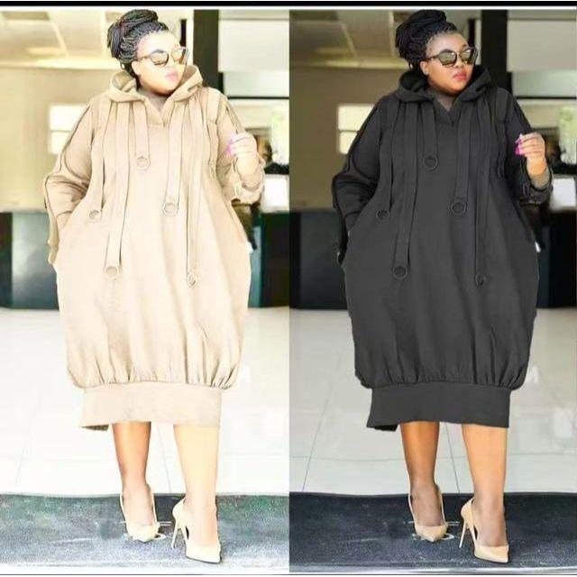 Plus Size Stylish Hooded Midi Dress