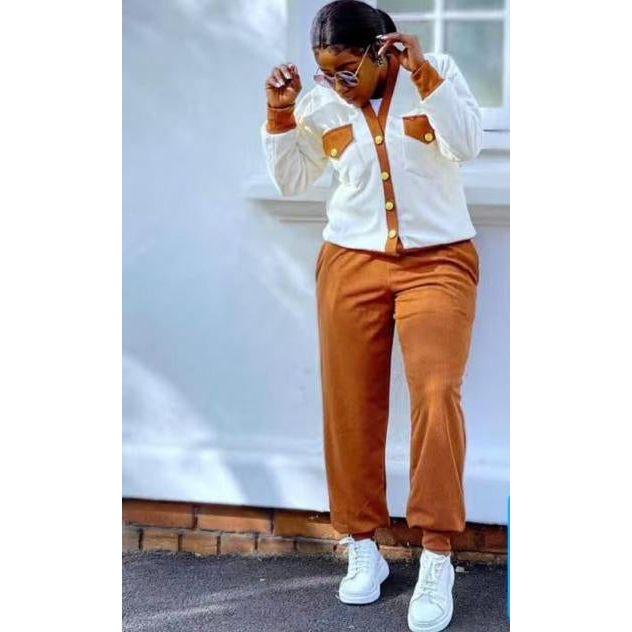 Tracksuit Pants & Button Down Cardigan Top 2 Piece Set.