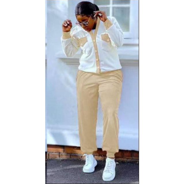 Tracksuit Pants & Button Down Cardigan Top 2 Piece Set.
