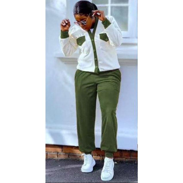 Tracksuit Pants & Button Down Cardigan Top 2 Piece Set.